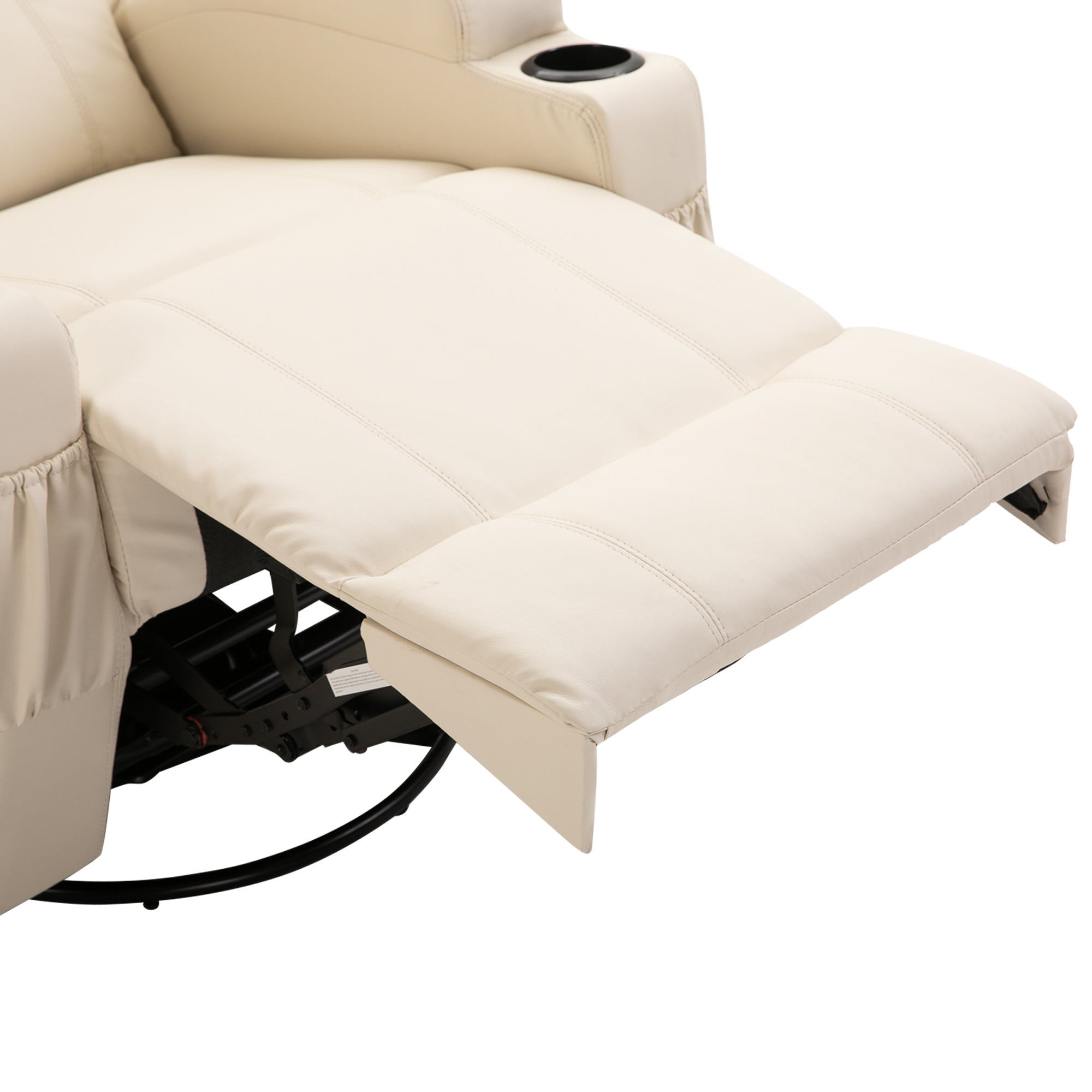 Easycomfort Poltrona Relax Elettrica Reclinabile Girevole with 2 Portabicchieri, Telecomando, Poggiapiedi e 4 Tasche Laterali, in Pelle PU, Legno e Acciaio, Crema