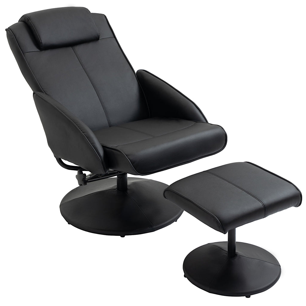 Easycomfort Poltrona Relax Reclinabile with Pouf Poggiapiedi Abbinato e Rivestimento in Finta pelle, black