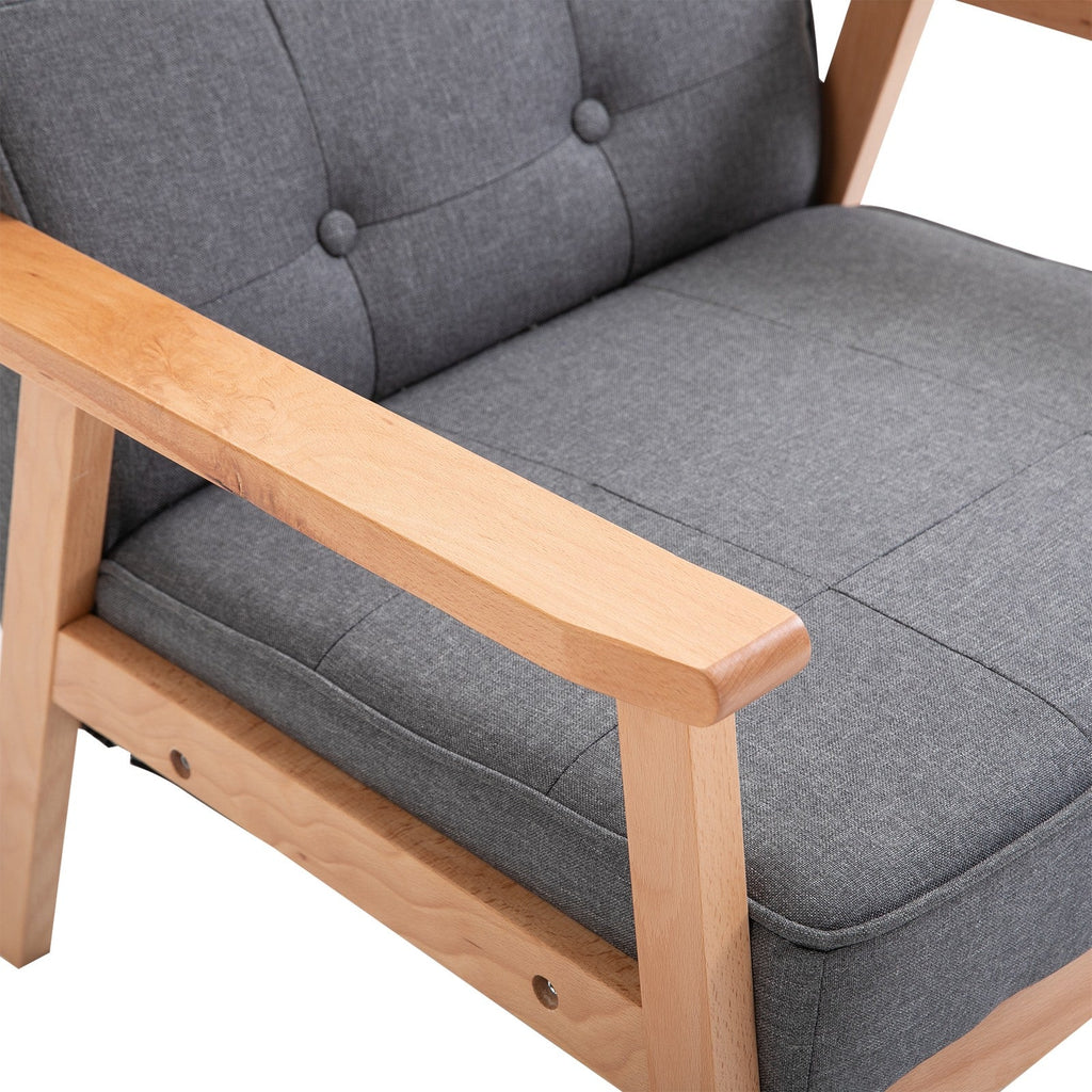 Easycomfort Poltrona Stile Scandinavo Imbottita e Trapuntata a Bottoni in Tessuto e Legno, 64.5x70x74cm, Grigio