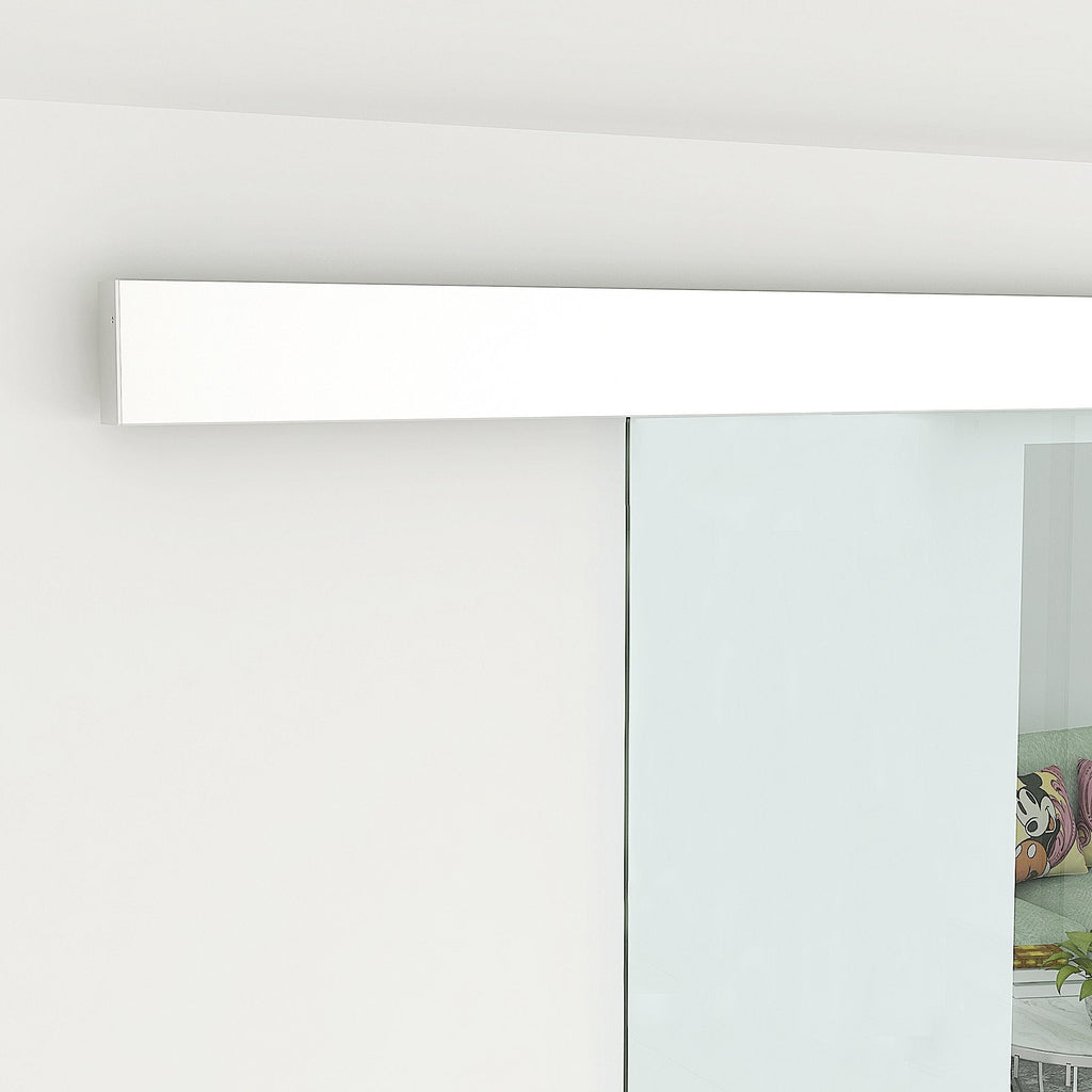 Easycomfort Porta Scorrevole in Vetro Trasparente with Binario e Maniglia in Alluminio per Bagno Cucina Studio 210x75x0.8cm