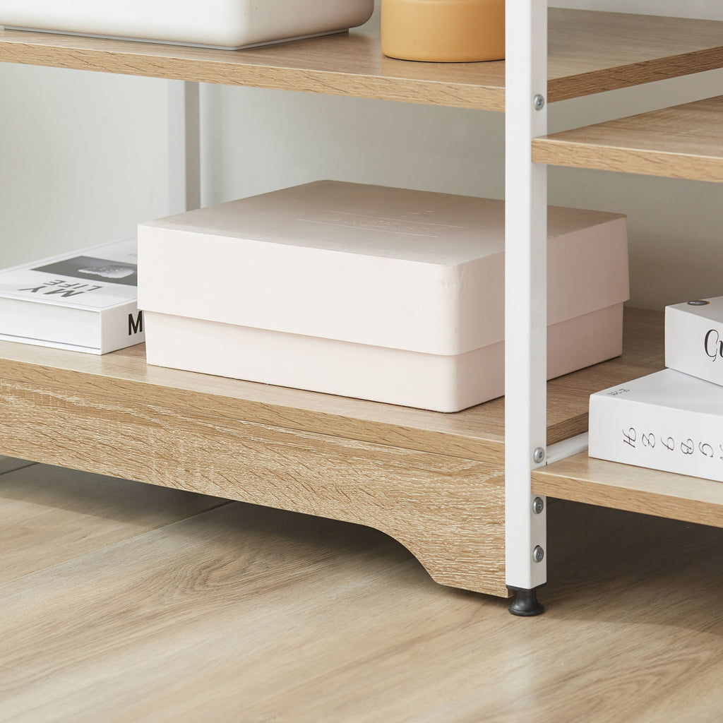 Easycomfort Scaffale da Cucina Basso Salvaspazio Stile Industriale, Mobiletto with 7 Ripiani per Cucina in Metallo e Legno, 90x40x95cm, white