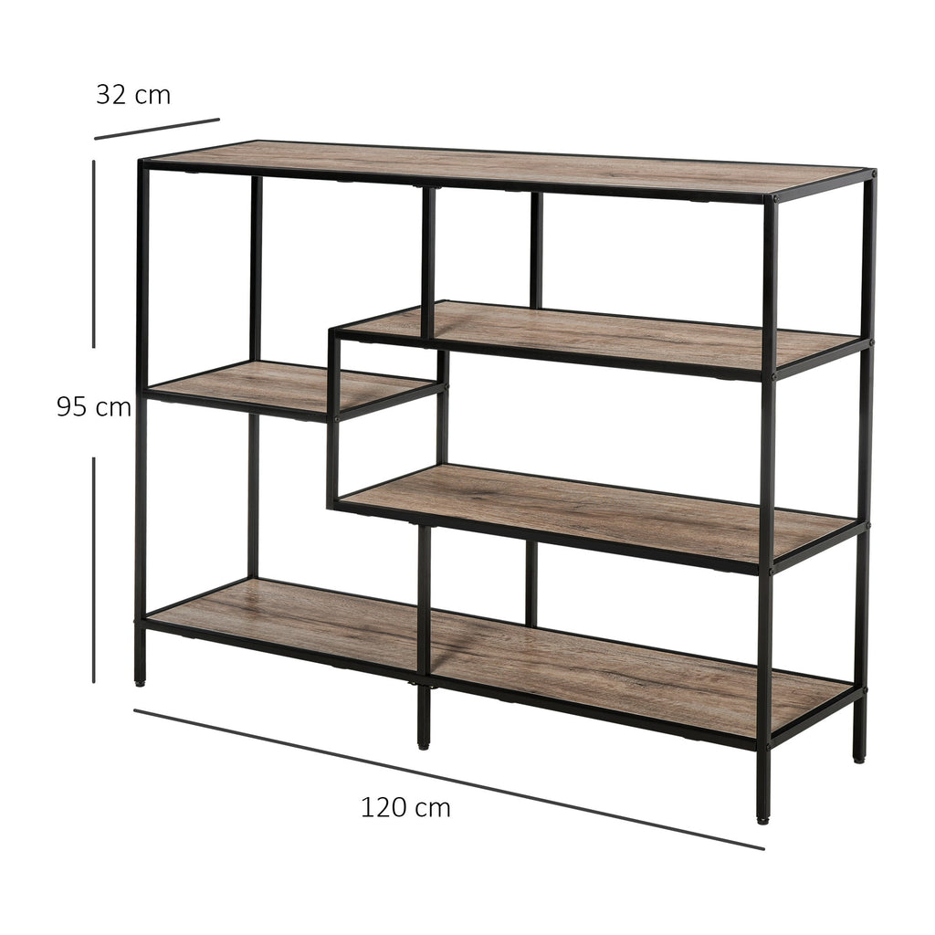 Easycomfort Scaffale Libreria Asimmetrica in Stile Industriale, in Legno e Metallo black, 120x32x95cm