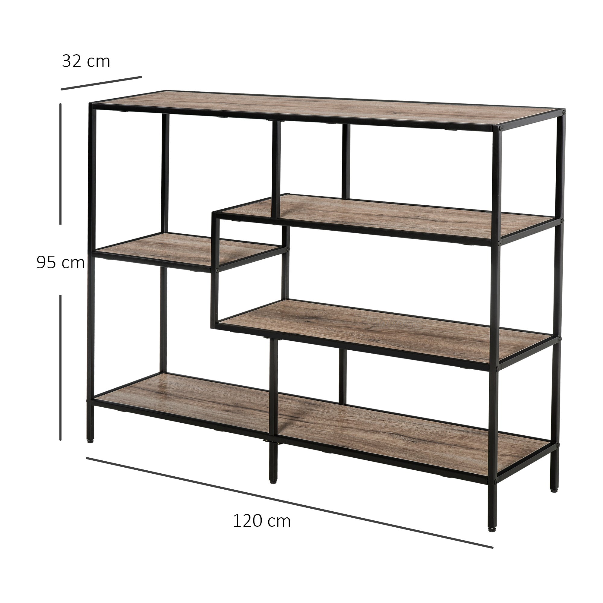 Easycomfort Scaffale Libreria Asimmetrica in Stile Industriale, in Legno e Metallo black, 120x32x95cm