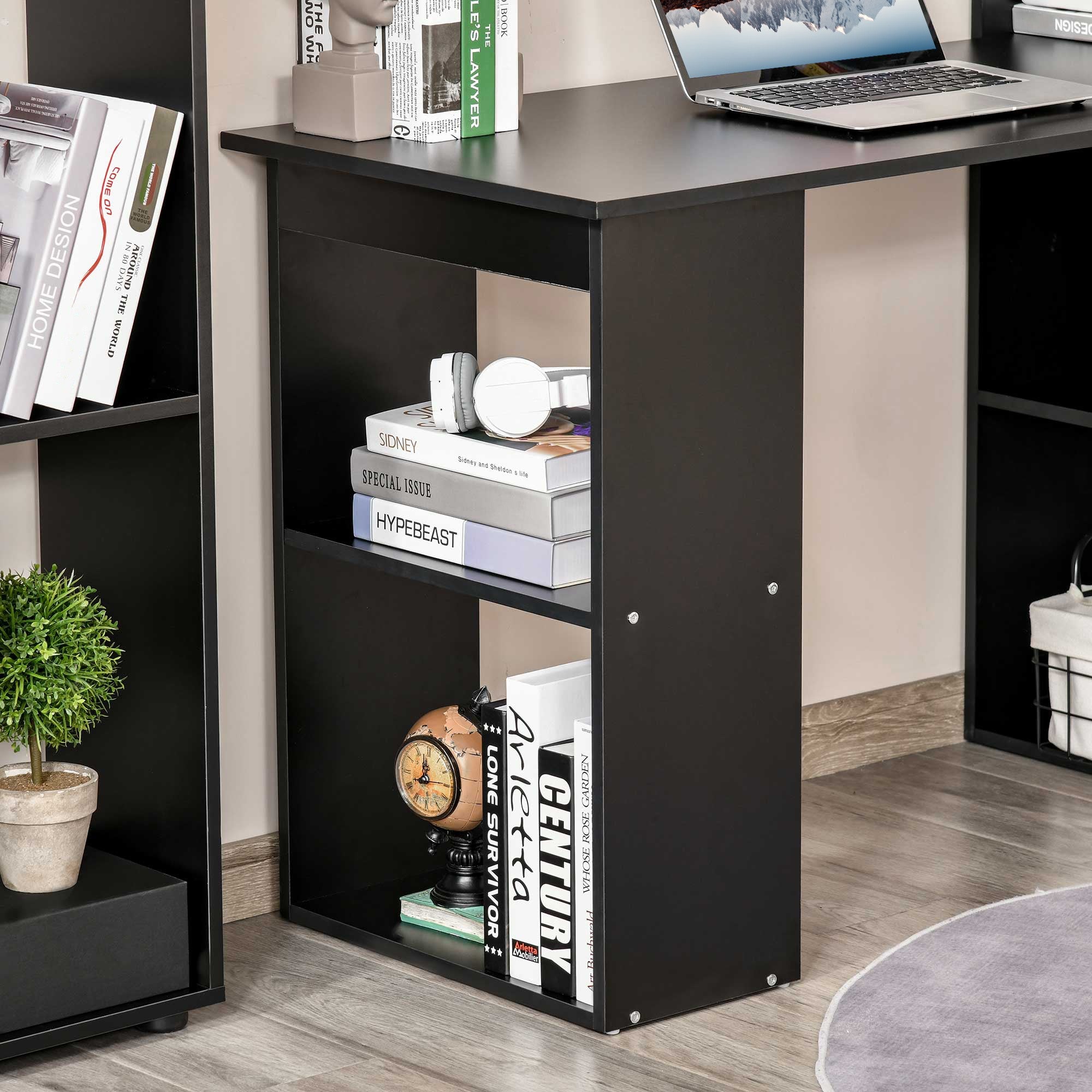 EasyComfort PC-bureau 120x55x120 cm, 6 planken, zwart