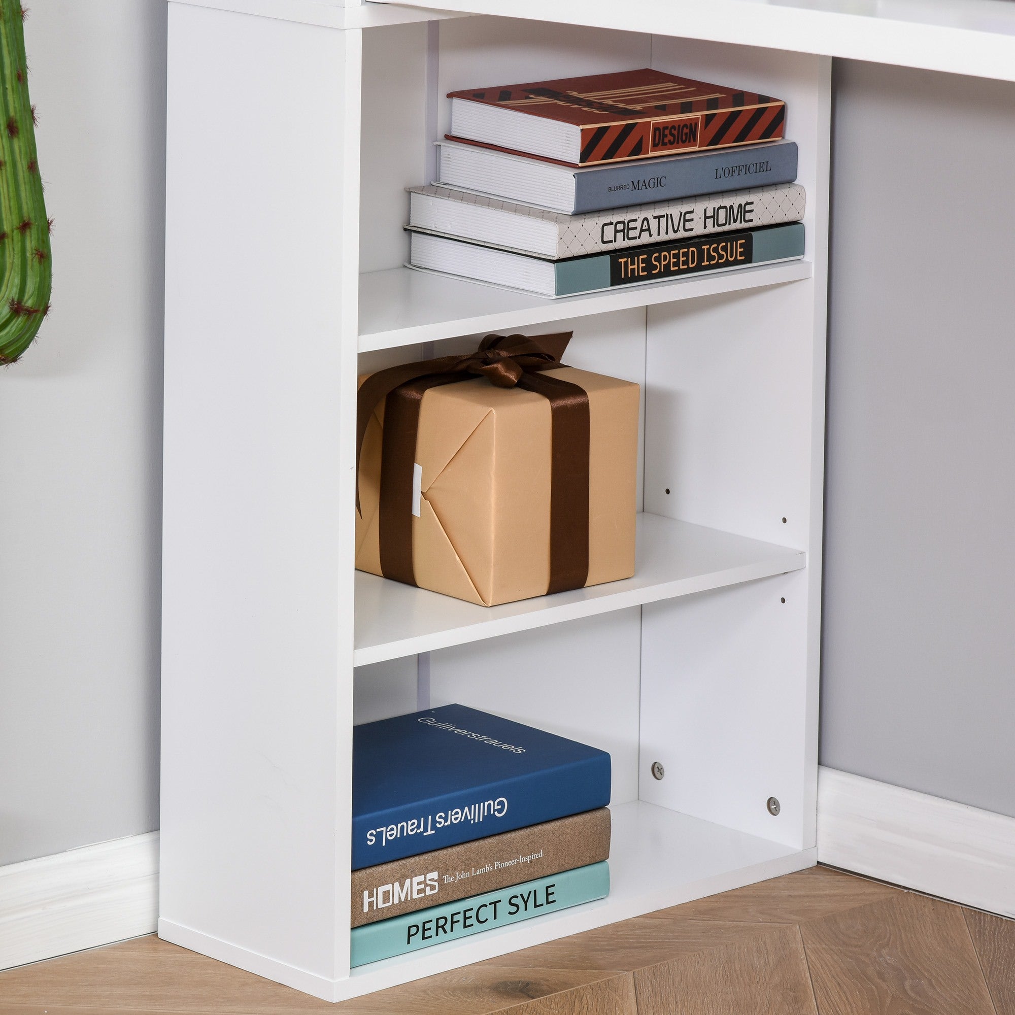 Easycomfort Scrivania PC Pieghevole with Libreria a 9 Ripiani in Legno e Metallo, 98x51x153 cm, white