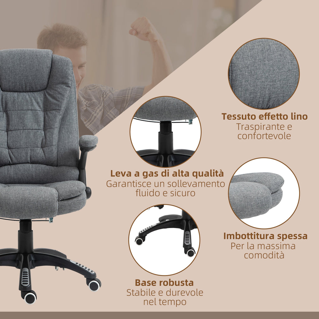 Easycomfort Sedia Massaggiante da Ufficio e Casa, Poltrona da Ufficio Con 6 Punti di Massaggio e Funzione di Riscaldamento e Regolabile in Altezza, Grigia