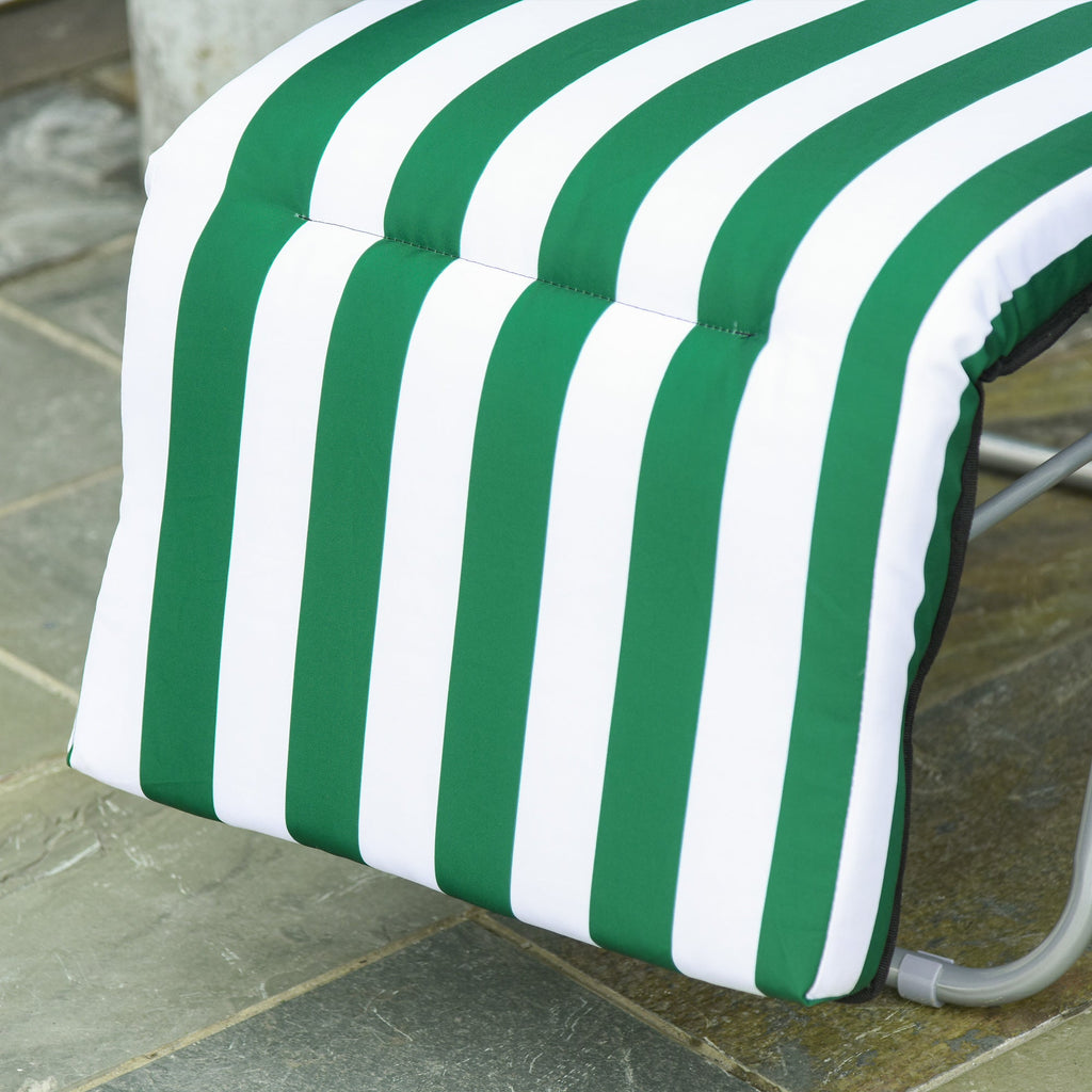 EASYCOMFORT 2-Piece Folding and Reclining Beach Deck Chair, Garden Sun Loungers with Padded Cushion, Green and White