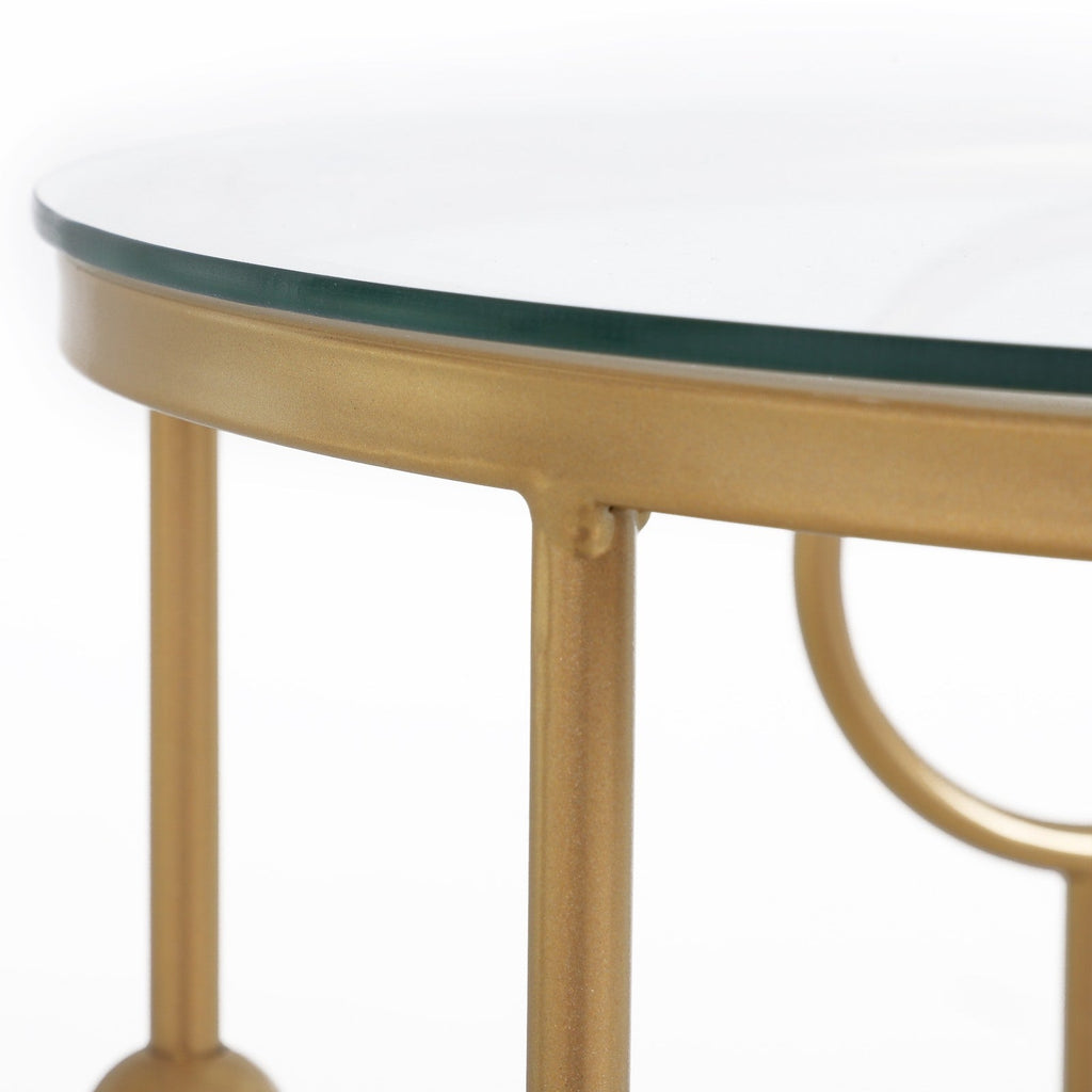 Easycomfort Set 2 Pezzi Tavolini da Caffè Design Elegante with Motivi a Cerchio, Metallo e Vetro Temperato Φ41x57cm & Φ36x51cm, Oro