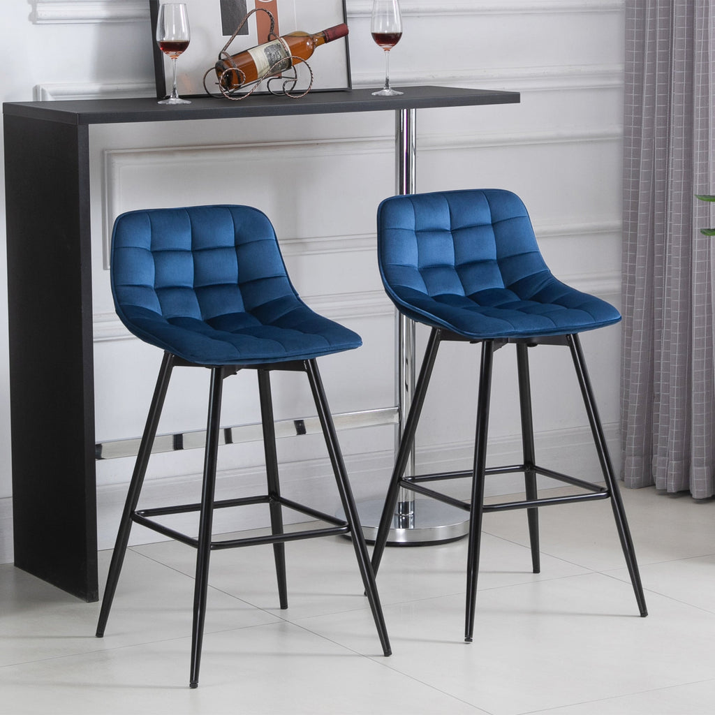 EasyComfort Set 2 Sgabelli Alti da Bar Nordico con Schienale curvato ergonomico e poggiapiedi, Sedie Imbottite per Salotto e cucina, Blu
