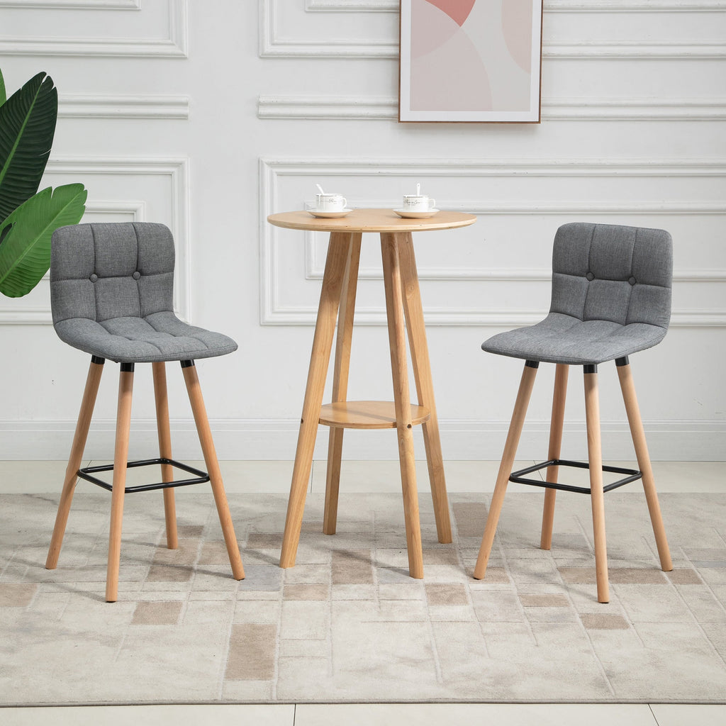 EasyComfort Set 2 Sgabelli Alti da Bar Moderno with Schienale e Poggiapiedi, Seduta Imbottita in Tessuto e Gambe in Legno, Grigio