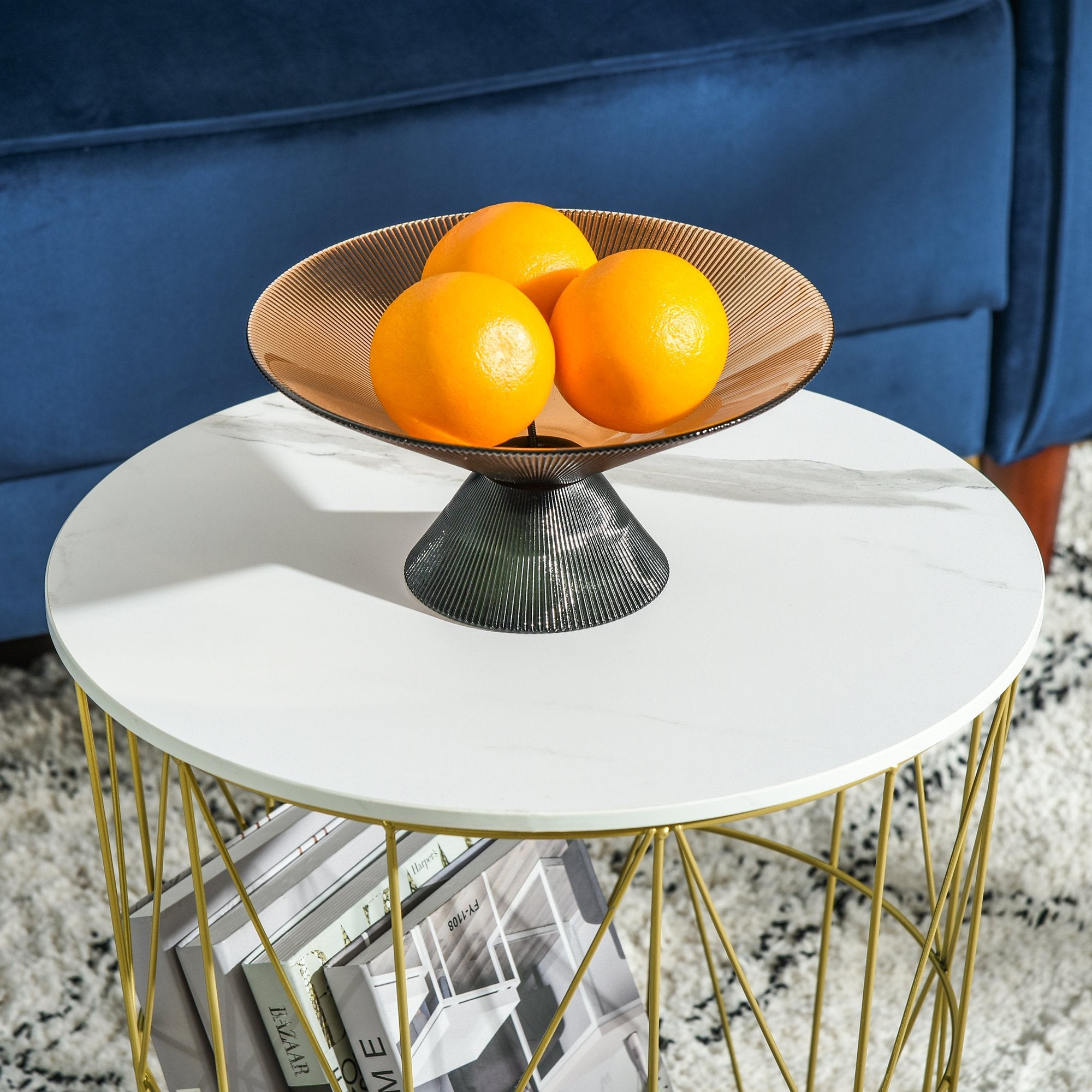 Easycomfort Set 2 Tavolini da Salotto Moderni Impilabili with Ripiano Rimovibile, Tavolino da Caffè with Contenitore per Soggiorno e Camera, white Oro
