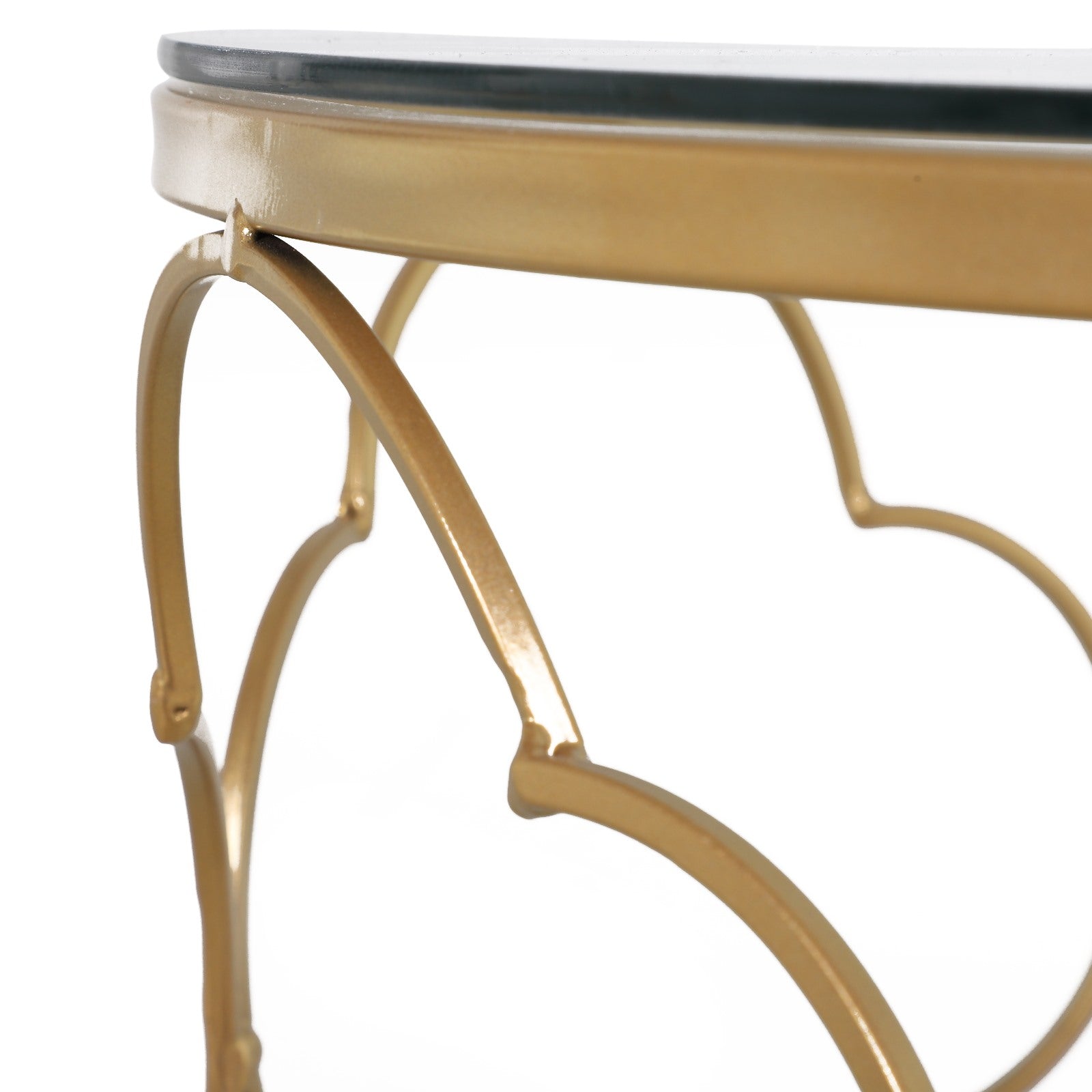 Easycomfort Set di 2 Tavolini da Salotto Impilabili Art Deco in Metallo with Piano in Vetro, Oro