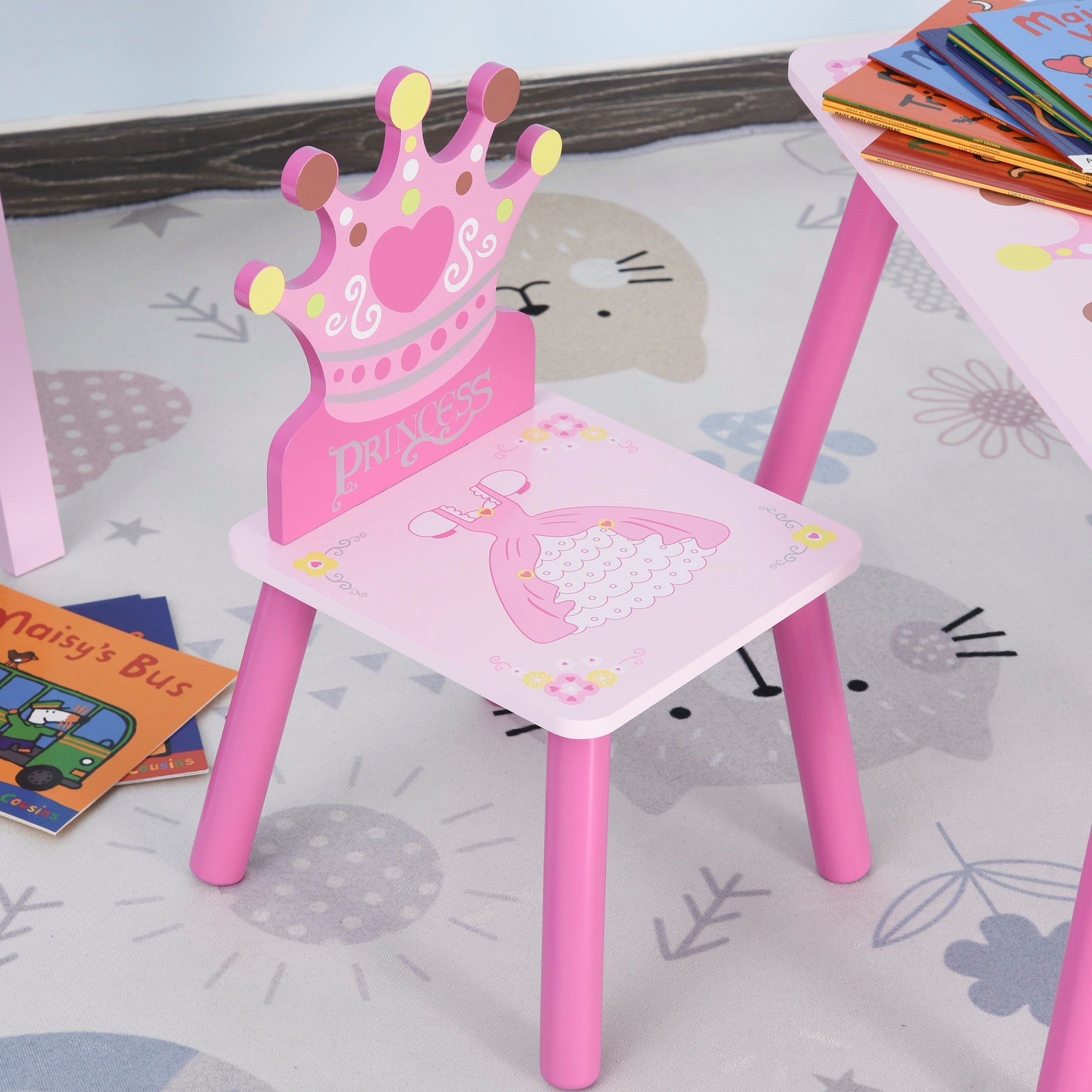 EasyComfort kinderset tafel en 2 stoelen met kroonrugleuning - roze