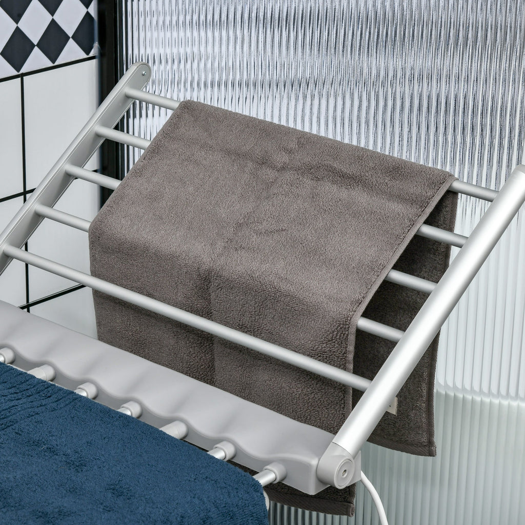 Easycomfort Stendino Elettrico Riscaldato with Ali Pieghevole Salvaspazio in Lega di Alluminio, 144x53x91cm, Argento