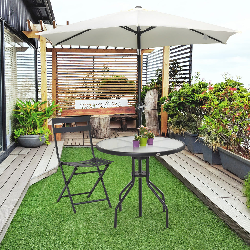 Easycomfort Tavolino da Giardino with Piano in Vetro Temperato e Foro per Ombrellone Acciaio Ф80 x 72 cm black