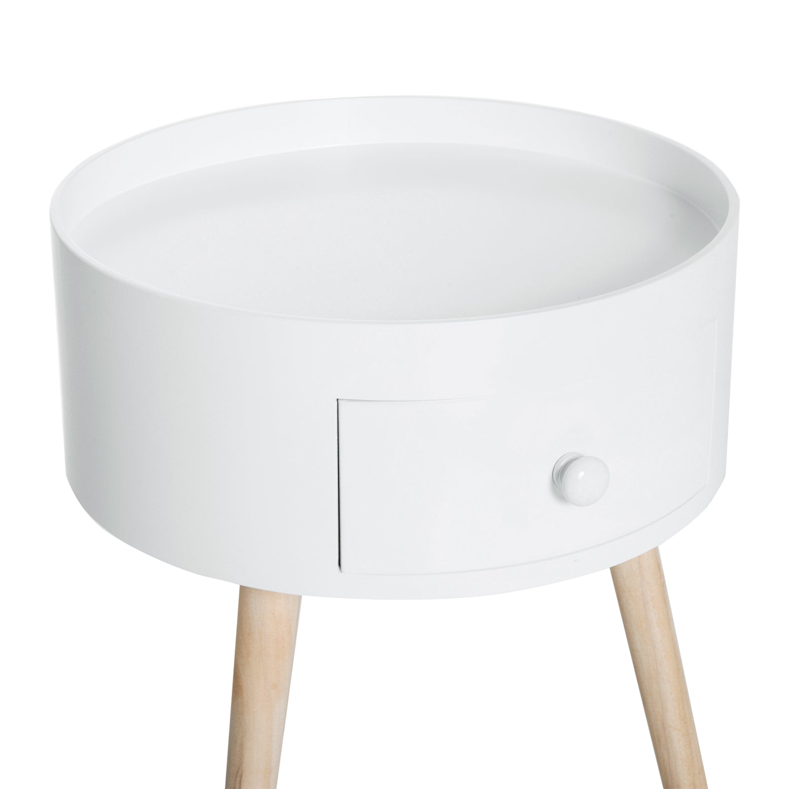 Easycomfort Tavolino da Salotto Moderno in Legno, Tavolino Rotondo with Cassetto, Tavolino da Caffè per Soggiorno e Camera, white