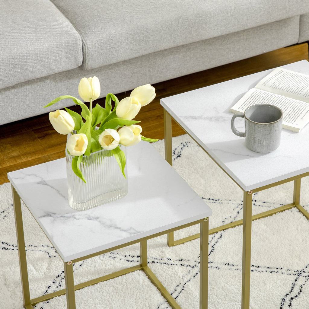 EasyComfort Tavolino da Salotto — Salontafelset 2-delig, stapelbaar, wit/goud