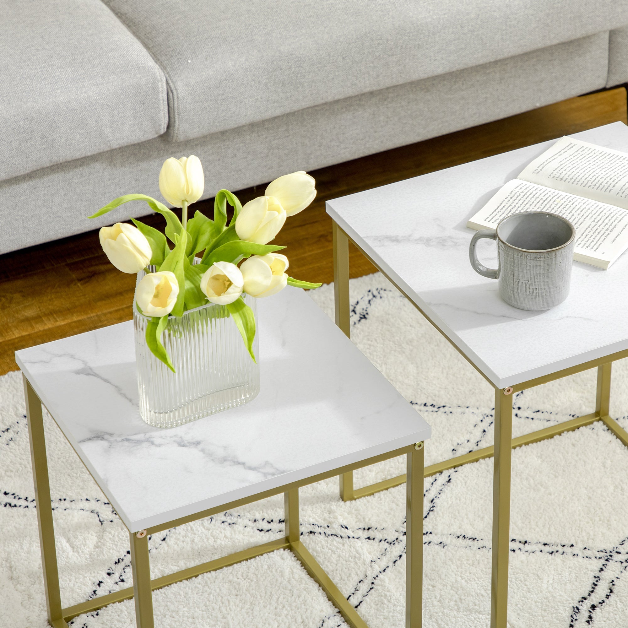 EasyComfort Tavolino da Salotto — Salontafelset 2-delig, stapelbaar, wit/goud
