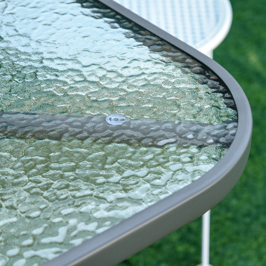 Easycomfort Tavolo da Giardino with Foro per Ombrellone, Arredamento da Esterno in Metallo e Vetro 140x80x70cm Grigio