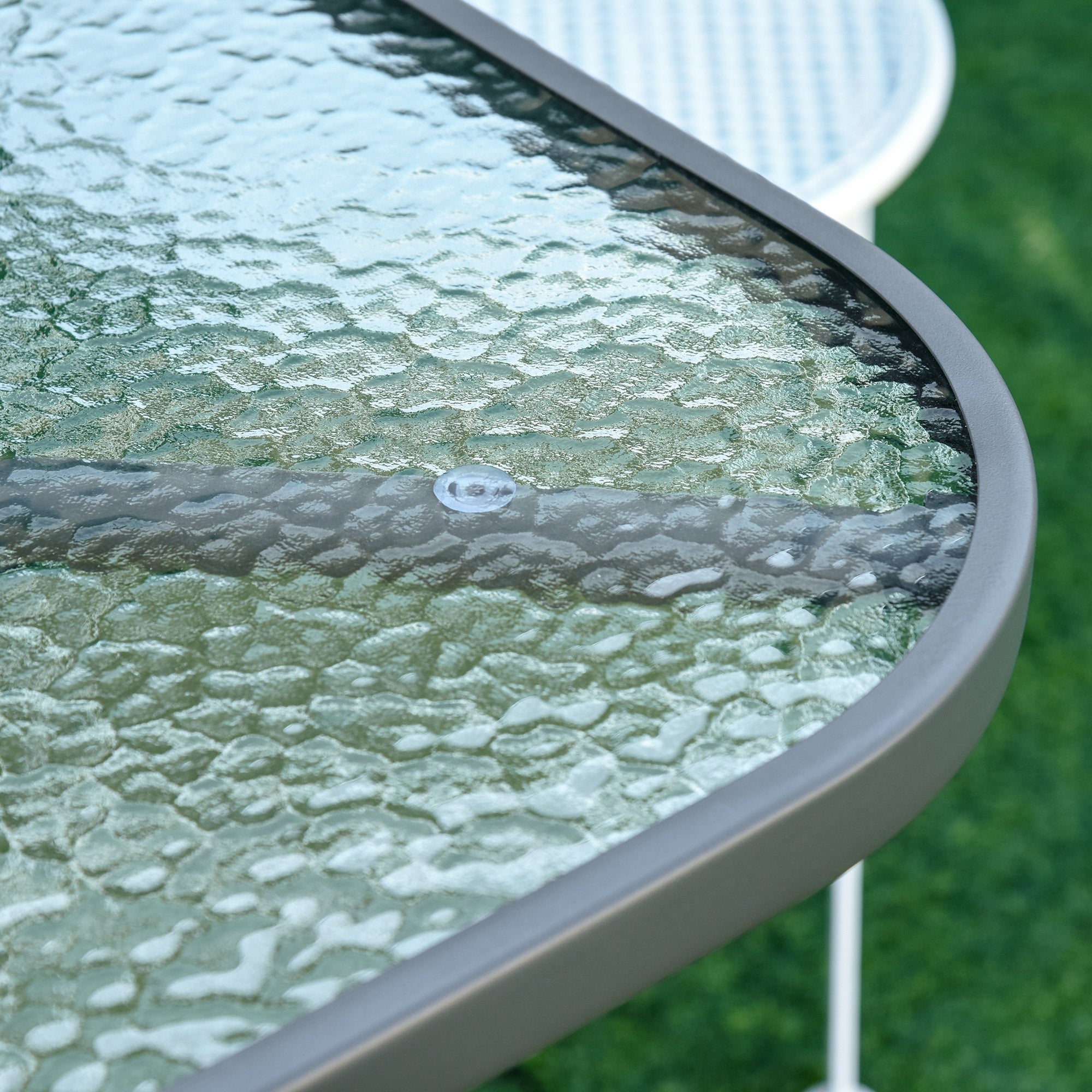 Easycomfort Tavolo da Giardino with Foro per Ombrellone, Arredamento da Esterno in Metallo e Vetro 140x80x70cm Grigio