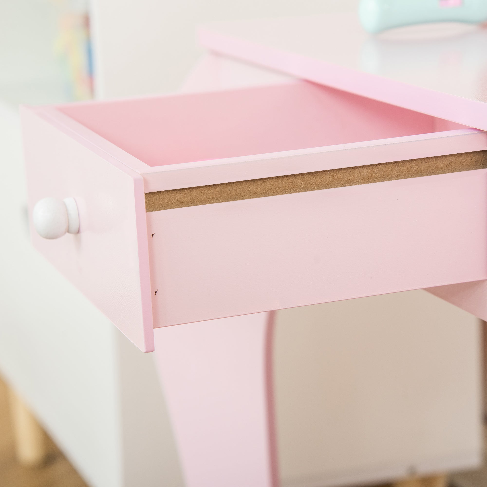 EasyComfort Tavolo Trucco per Bambini - Make-uptafel met krukje, 60x36x88 cm, Roze