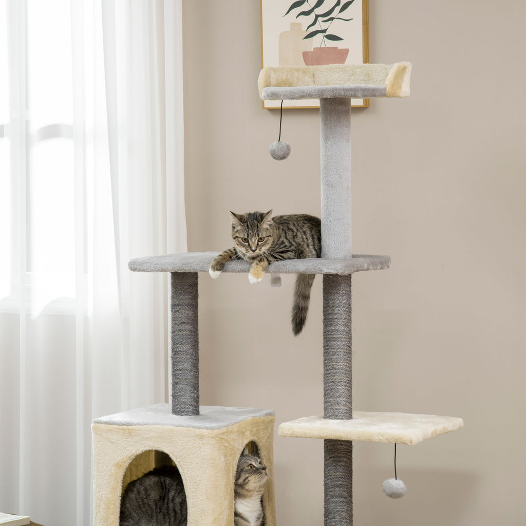EASYCOMFORT Scratching Post for Cats 156cm High with Bed, House and Sisal Scratching Posts