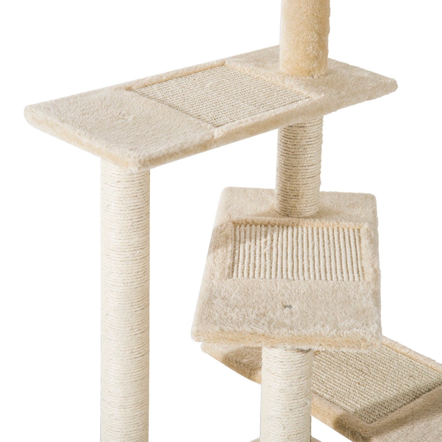 EASYCOMFORT Multilevel Cat Perch with Sisal Scratching Post, Cat Tree with Platforms and Beige Plush Kennel, 50x50x100cm