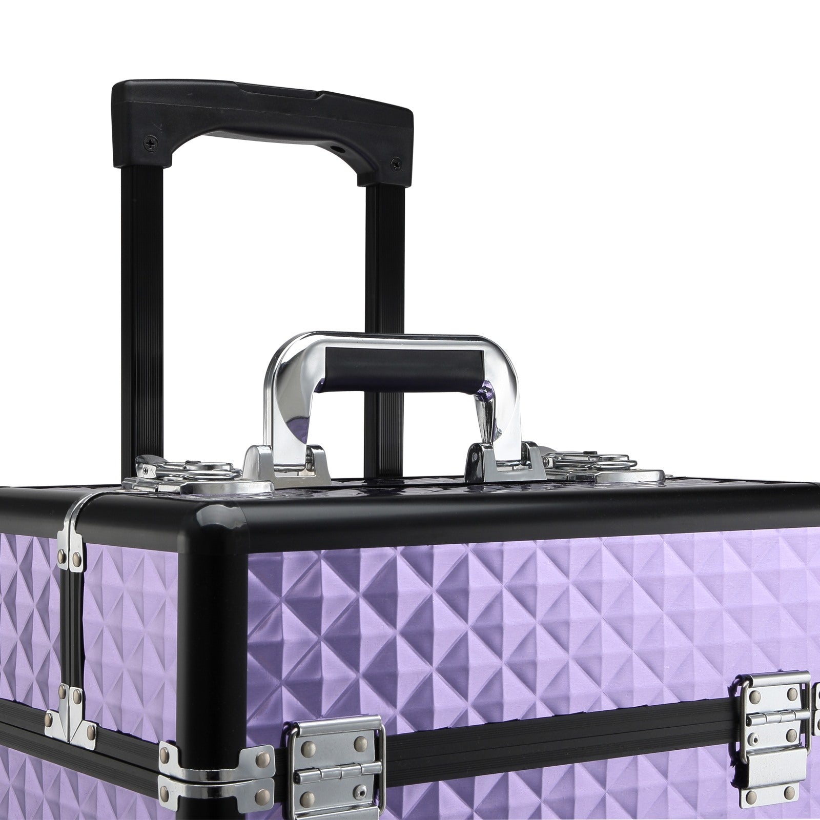 Easycomfort Valigia Porta Trucchi Professionale, Trolley Makeup da Viaggio in Alluminio, 2 Ruote, Viola 33.5x23x76/95.5cm