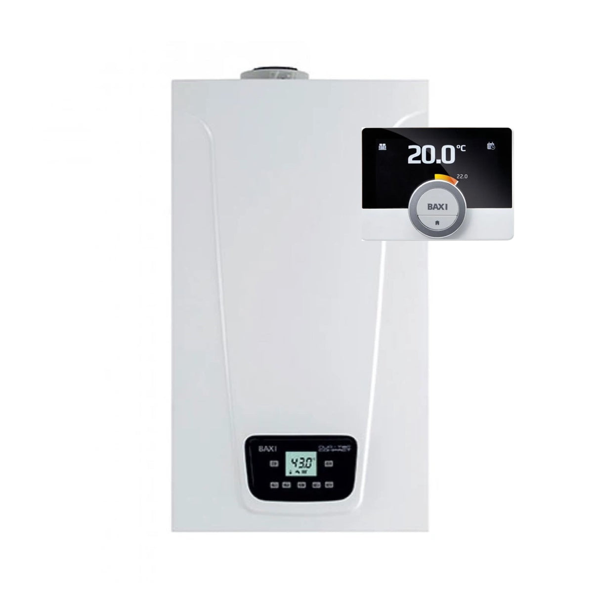 Caldaia Baxi Duo-Tec Compact E 24 MAGO kW op condensatie, low NOx compleet met rookgasafvoerset voor aardgas of LPG met geïntegreerde maGO-thermostaat - Nieuw: Gesplitst rookgasafvoerset