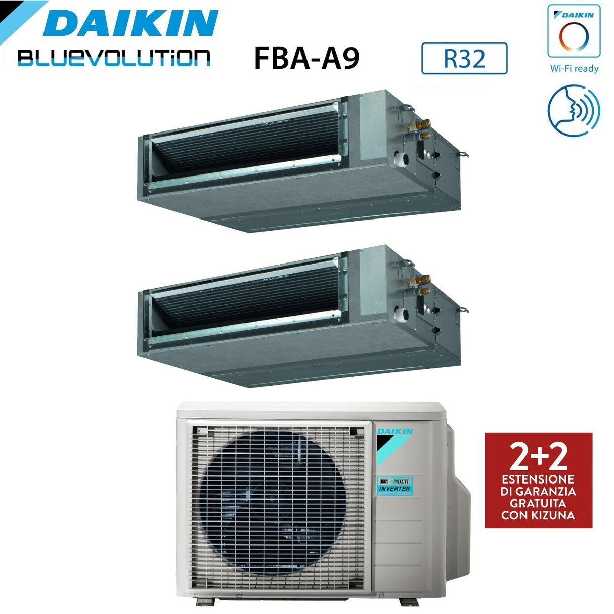 Airconditioner Daikin Bluevolution Dual Split Kanalized Inverter serie FBA-A 12+12 met 3MXM68N R-32 Wi-Fi Optioneel 12000+12000 - Italiaanse garantie