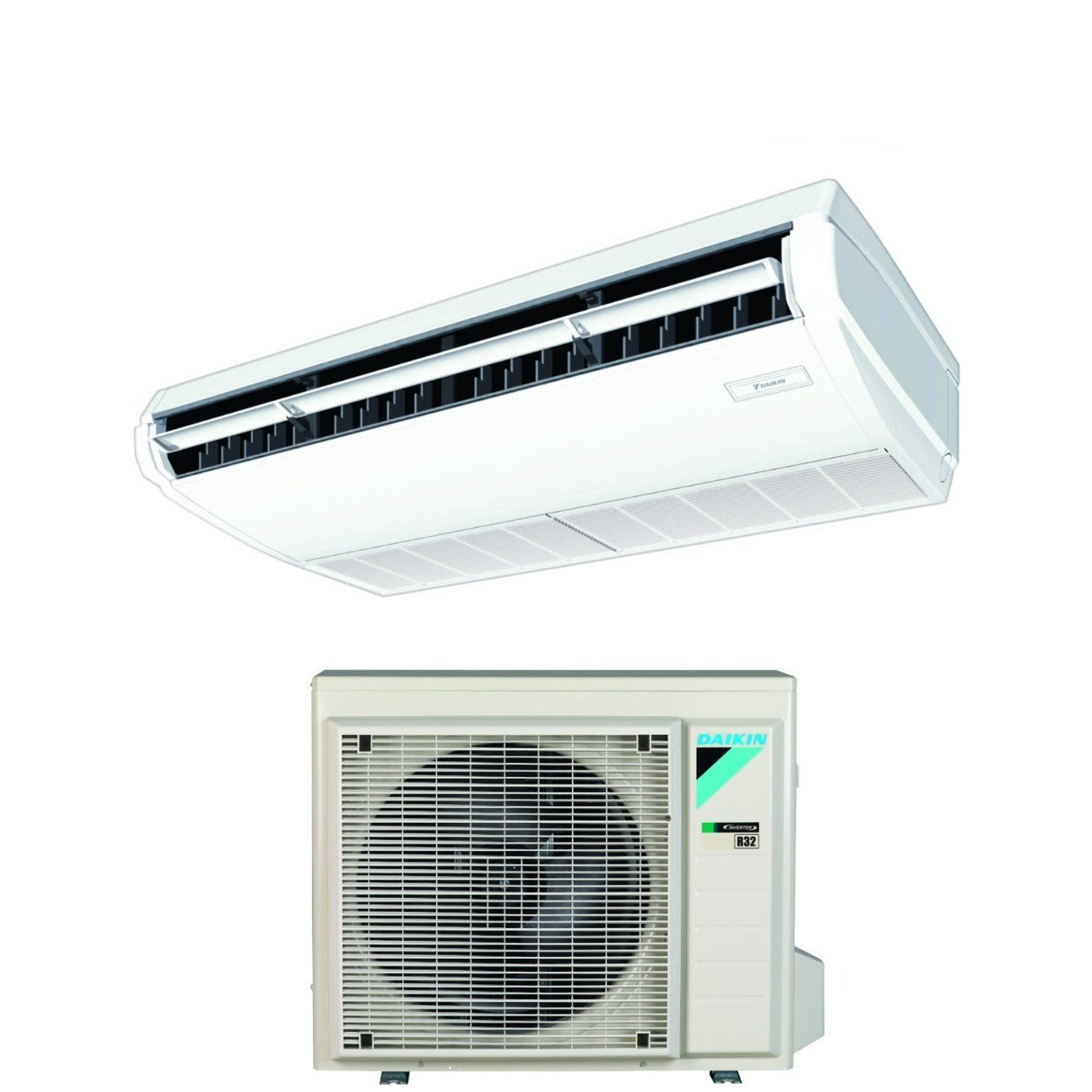 Climatizzatore Condizionatore Daikin Pensile a Soffitto DC Inverter 21000 Btu FHA60A R-32 Wi-Fi Optional A+/A - Garanzia Italiana in het Nederlands vertaald wordt: Daikin plafondmodel airconditioner met DC Inverter 21000 Btu FHA60A R-32 Wi-Fi optioneel A+/A - Italiaanse garantie.