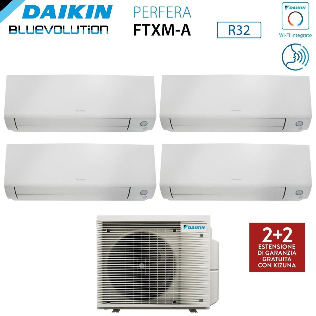 Airconditioner Daikin Bluevolution Quadri Split Inverter PERFERA ALL SEASON serie 12+12+12+12 met 4MXM80A R-32 geïntegreerde Wi-Fi 12000+12000+12000+12000 Italiaanse garantie