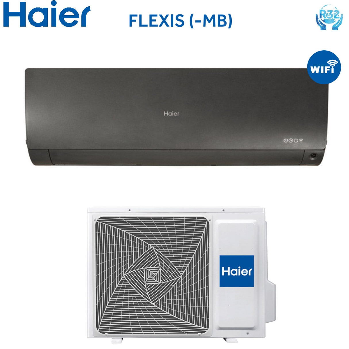 Airconditioner Haier Inverter Flexis Black 9000 Btu AS25S2SF1FA-MB R-32 Ingebouwde Wi-Fi Zwart