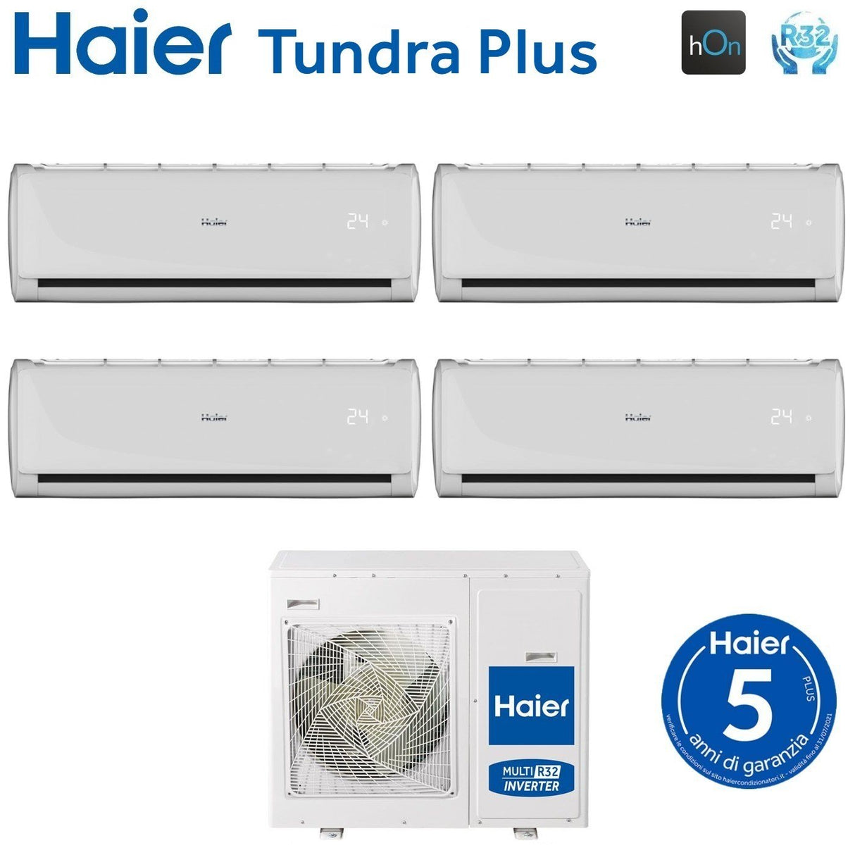 Airconditioner Haier Quadri Split Inverter serie TUNDRA PLUS 9+9+9+12 met 4U75S2SR3FA R-32 WiFi Geïntegreerd 9000+9000+9000+12000