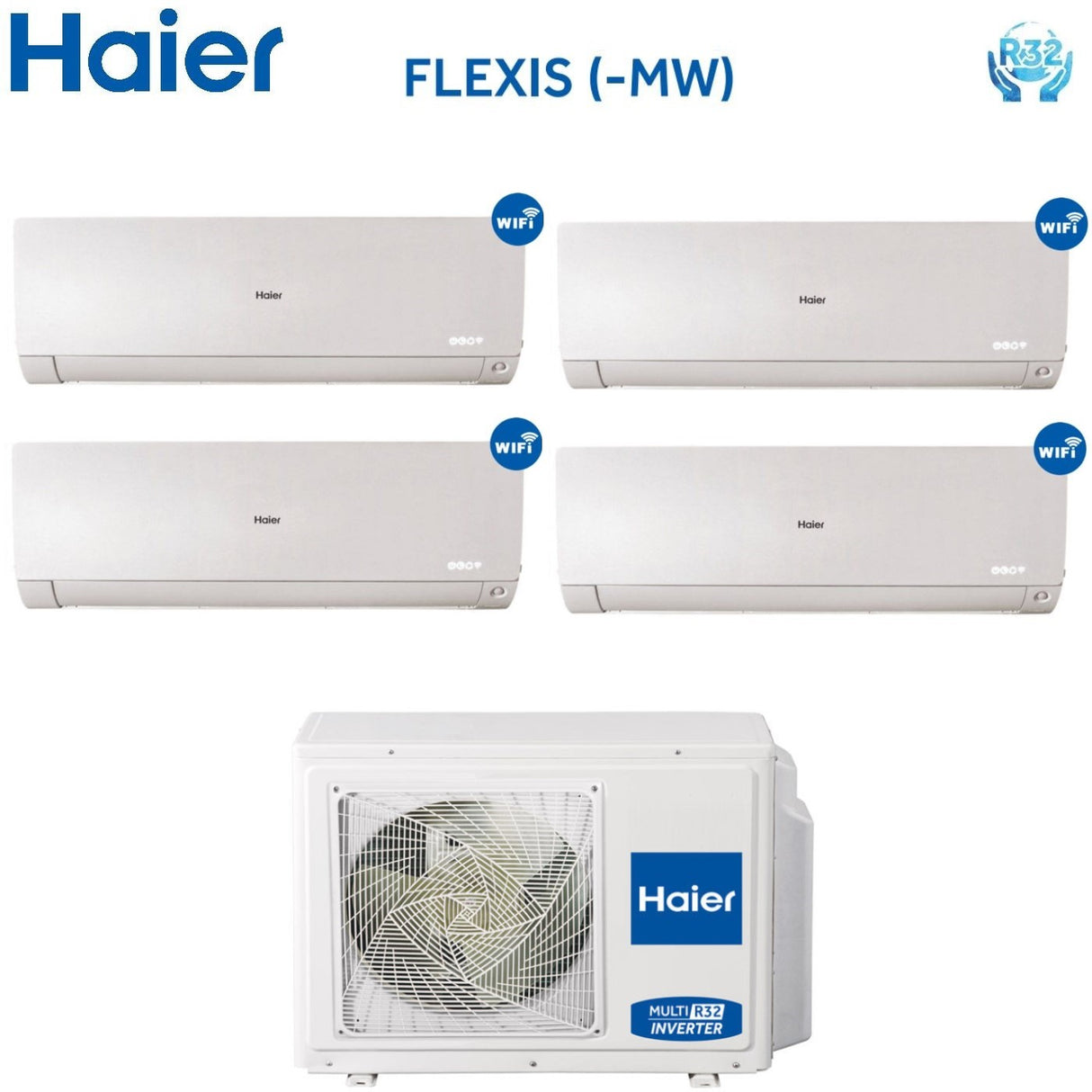 Airconditioner Split Inverter HAIER serie FLEXIS White 7000+9000+9000+18000 btu met geïntegreerde wifi 4U75S2SR2FA R-32 WiFi 7+9+9+18 - Nieuwigheden