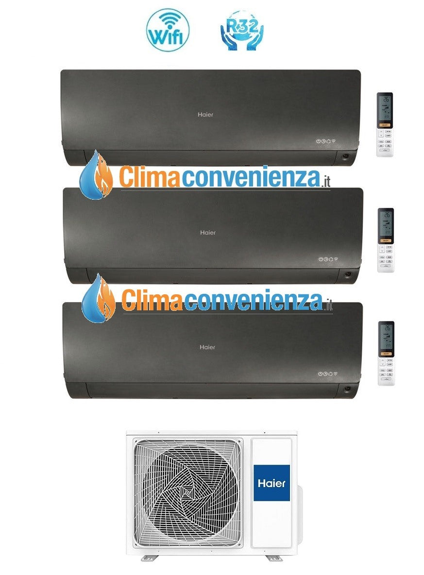 Climatiseerder Airconditioner Driedelig Split Inverter HAIER serie FLEXIS Black 7000+9000+9000 btu met 3U55S2SR2FA R-32 Wi-Fi 7+9+9 - NIEUWIGHEDEN